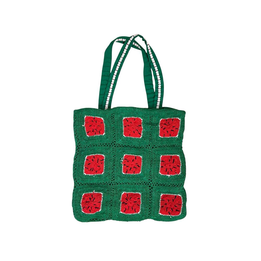 America & Beyond Watermelon Granny Square Crochet Tote Bag Fruit Summer